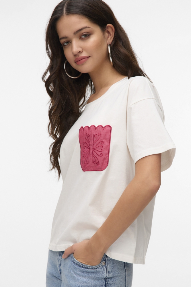 VMDAMBRA S/S O-NECK T-SHIRT JRS BTQ 10330122 Snow White/RED/PINK